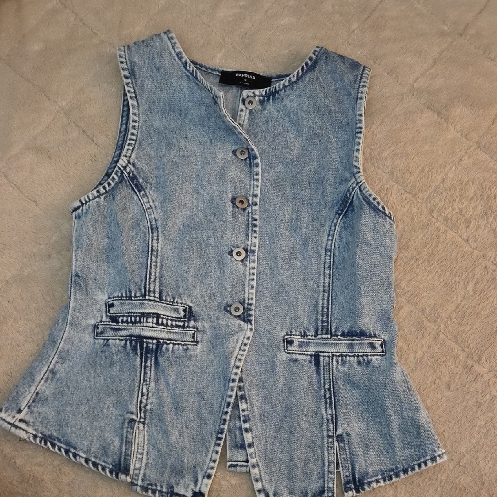 Express Denim Button Up Vest
